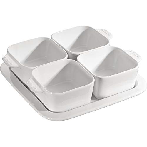  3er Set Staub Keramik Tapas Set, 5-tlg quadratisch Reinweiss 19 x 19 cm