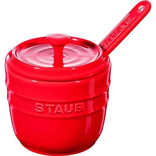  STAUB Zuckerdose mit Loeffel Kirschrot 9 cm