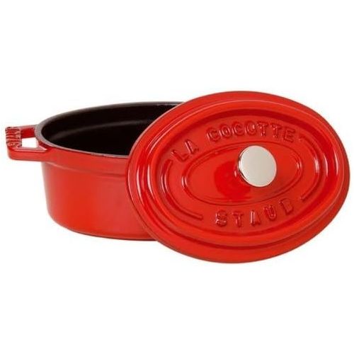  Staub 40509-857-0 Cocotte/Brater, oval mit Deckel 29 cm, 4,25 L, mit mattschwarzer Emaillierung im Inneren des Topfes, kirschrot