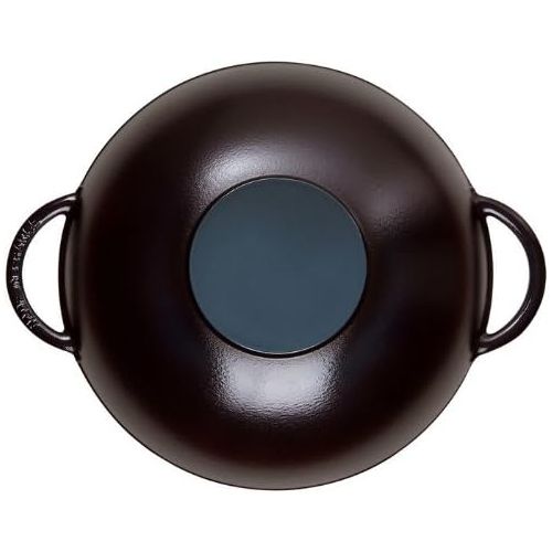  Wok aus Gusseisen fuer Induktion schwarz mit Griffen und Glasdeckel Staub, Durchmesser 370 mm