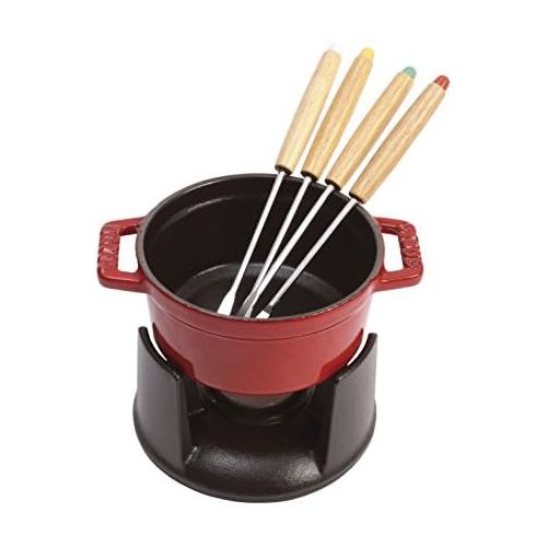  STAUB Minifondueset 10 cm, Gusseisen, Induktionsgeeignet, Kirschrot