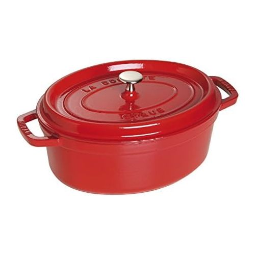  Staub 1102706 Cocotte/Brater, oval mit Deckel 27 cm, 3,2 L, mit mattschwarzer Emaillierung im Inneren des Topfes, kirschrot