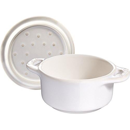  6 er Set Staub Keramik Dessertschale Auflaufform Mini Cocotte, rund Elfenbeinweiss 10 cm