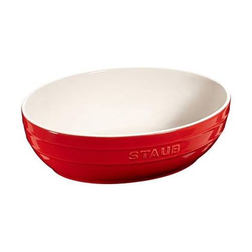  STAUB 2er Set Keramik Schuessel Set 2-TLG.Salatschuessel Obstschuessel oval Kirschrot 23 & 27cm