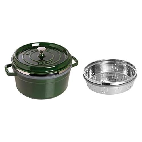  STAUB Gusseisen Brater/Cocotte, mit Dampfeinsatz, rund 26 cm, 5,2 L, basilikum / gruen