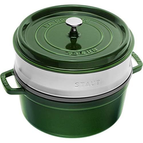  STAUB Gusseisen Brater/Cocotte, mit Dampfeinsatz, rund 26 cm, 5,2 L, basilikum / gruen