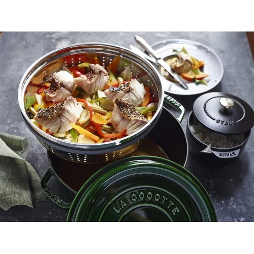  STAUB Gusseisen Brater/Cocotte, mit Dampfeinsatz, rund 26 cm, 5,2 L, basilikum / gruen