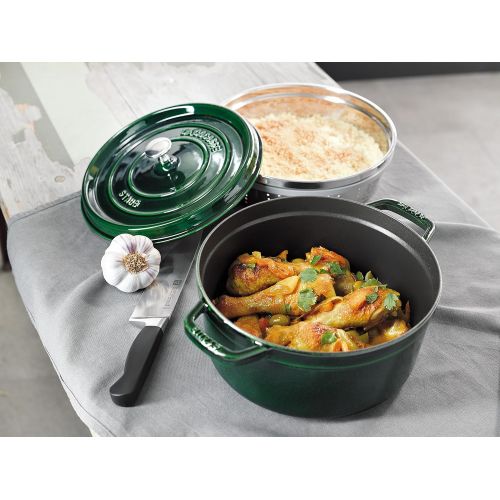  STAUB Gusseisen Brater/Cocotte, mit Dampfeinsatz, rund 26 cm, 5,2 L, basilikum / gruen