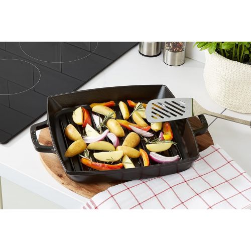  Staub 40511-683-0 Grillpfanne, rechteckige mit zwei Griffen, 28 cm, Gusseisen, schwarz