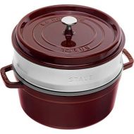 STAUB Gusseisen Brater/Cocotte, mit Dampfeinsatz, rund 26 cm, 5,2 L, grenadine