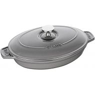 Staub Auflaufform, oval (23 x 17 cm, 1 L mit mattschwarzer Emaillierung im Inneren der Auflaufform) grafitgrau