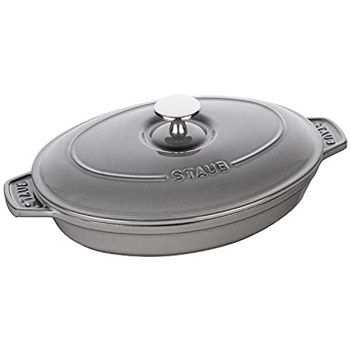  Staub Auflaufform, oval (23 x 17 cm, 1 L mit mattschwarzer Emaillierung im Inneren der Auflaufform) grafitgrau