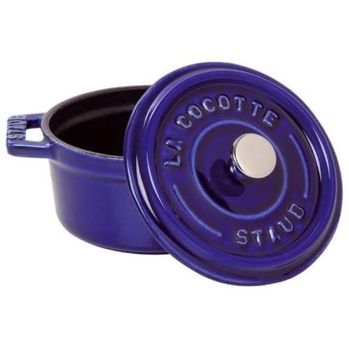  Staub 40510-262-0 Mini Cocotte, rund mit Deckel 10 cm, 0,25 L, induktionsgeeignet, mit mattschwarzer Emaillierung im Inneren des Topfes dunkelblau