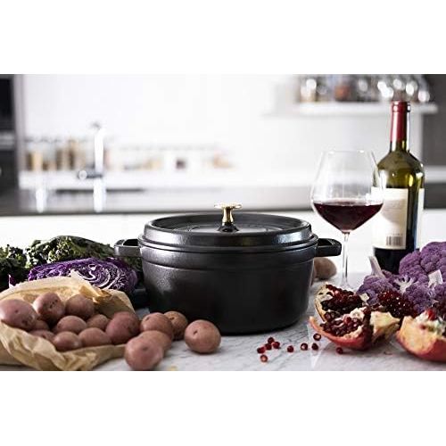  Staub Brater rund aus Gusseisen in schwarz - Durchmesser/ Fassungsvermoegen 24 cm/ 3,8 Liter