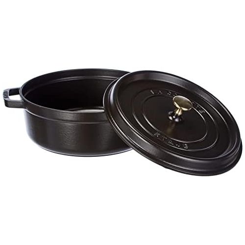  Staub 40510-607-0 Cocotte/Brater, rund & flach 26 cm, 3,8 L, mit mattschwarzer Emaillierung im Inneren des Topfes, schwarz