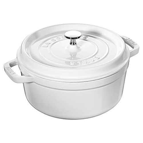  Staub Cast Iron Round Cocotte, 4-Quart, White: Dutch Ovens: Kitchen & Dining