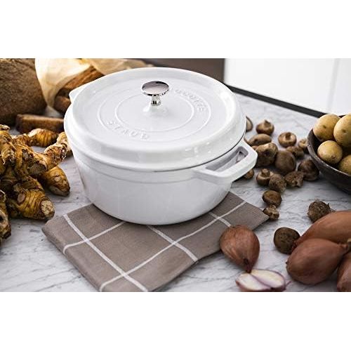  Staub Cast Iron Round Cocotte, 4-Quart, White: Dutch Ovens: Kitchen & Dining