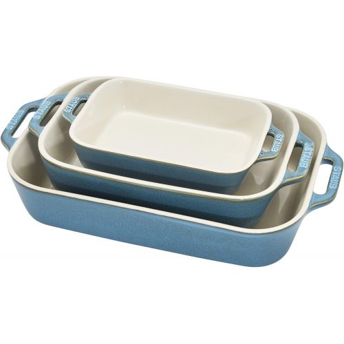  Staub Ceramic Baking Dish Set, 3pc, Rustic Turquoise