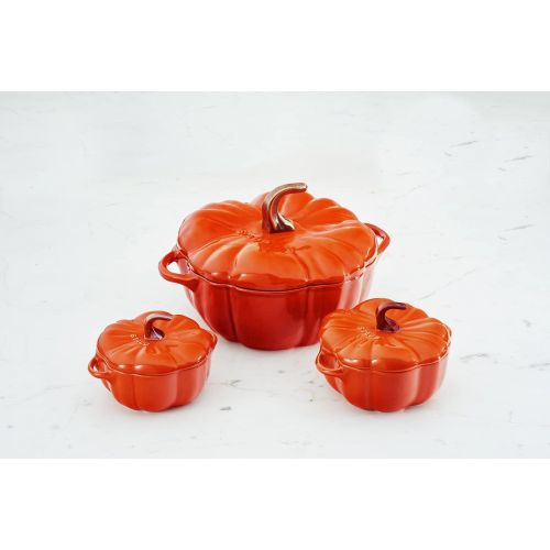  STAUB Cast Iron Pumpkin Cocotte Dutch Oven, 3.5-quart, Burnt Orange, Made in France