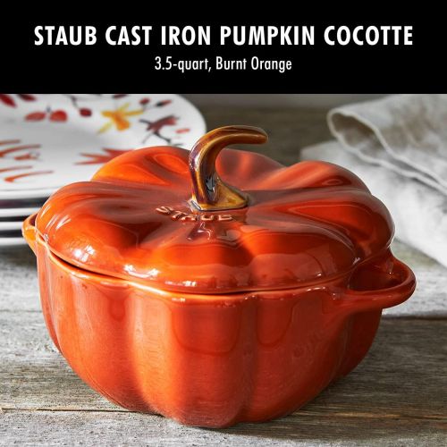  STAUB Cast Iron Pumpkin Cocotte Dutch Oven, 3.5-quart, Burnt Orange, Made in France