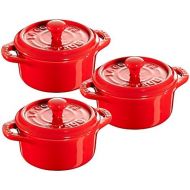 STAUB Ceramics Mini Round Cocotte Set, 3-piece, Cherry