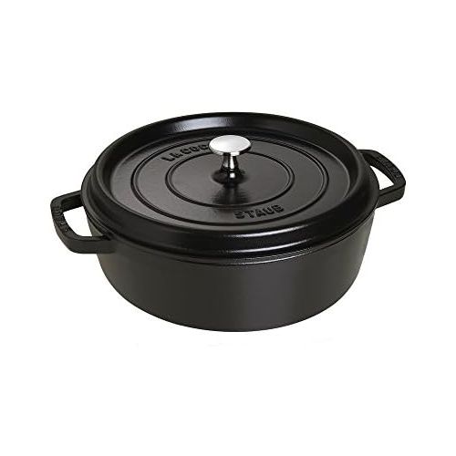  Staub 1112625 Cast Iron Shallow Wide Round Cocotte, 4-Quart, Black Matte