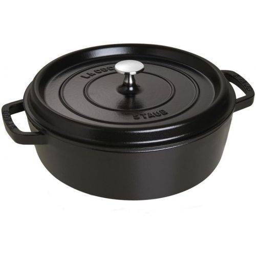  Staub 1112625 Cast Iron Shallow Wide Round Cocotte, 4-Quart, Black Matte