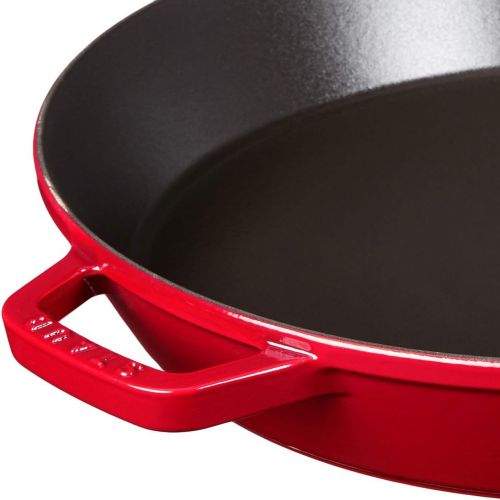 롯지 Staub 1314006 Cast Iron Double Handle Fry Paella Pan, 15-inch, Cherry