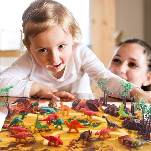  STEAM Life 46 Piece Mini Dinosaur Toy Set - Dinosaur Toys for 3 4 5 6 Year Old Boys and Girls - STEM Toys Dinosaurs Toy Set 36 Dinos a Playmat and Props - Triceratops Pterodactyl a