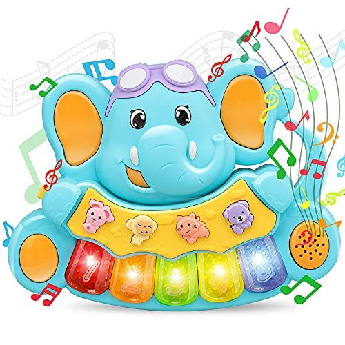  STEAM Life Educational Baby Musical Toys - Light Up Baby Toys Piano Keyboard - Toddler Piano with 5 Numbered Keys - Plays Songs and Music Memory Game (Smart Baby Elephant Piano)