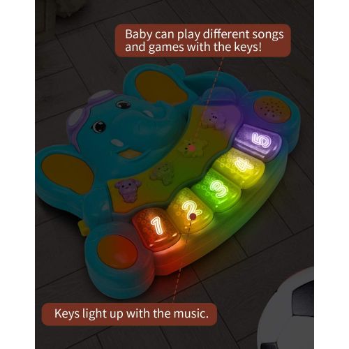  STEAM Life Educational Baby Musical Toys - Light Up Baby Toys Piano Keyboard - Toddler Piano with 5 Numbered Keys - Plays Songs and Music Memory Game (Smart Baby Elephant Piano)