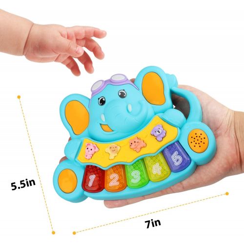  STEAM Life Educational Baby Musical Toys - Light Up Baby Toys Piano Keyboard - Toddler Piano with 5 Numbered Keys - Plays Songs and Music Memory Game (Smart Baby Elephant Piano)