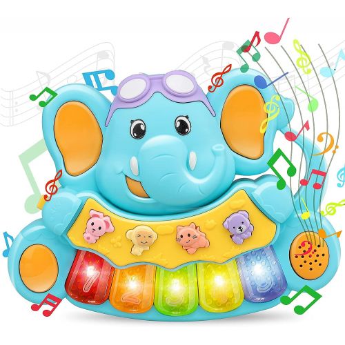  STEAM Life Educational Baby Musical Toys - Light Up Baby Toys Piano Keyboard - Toddler Piano with 5 Numbered Keys - Plays Songs and Music Memory Game (Smart Baby Elephant Piano)