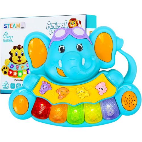  STEAM Life Educational Baby Musical Toys - Light Up Baby Toys Piano Keyboard - Toddler Piano with 5 Numbered Keys - Plays Songs and Music Memory Game (Smart Baby Elephant Piano)