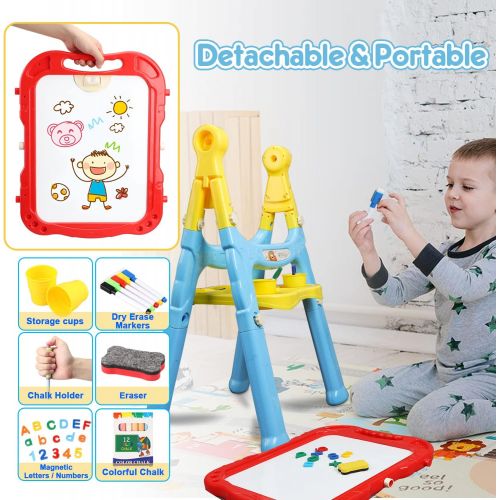  [아마존베스트]STEAM Life Art Easel for Kids - 4 in 1 Double Sided Magnetic Board, Chalkboard, and Drawing White Board for Kids Toddler -Includes Magnetic Letters and Numbers - Easy Storage