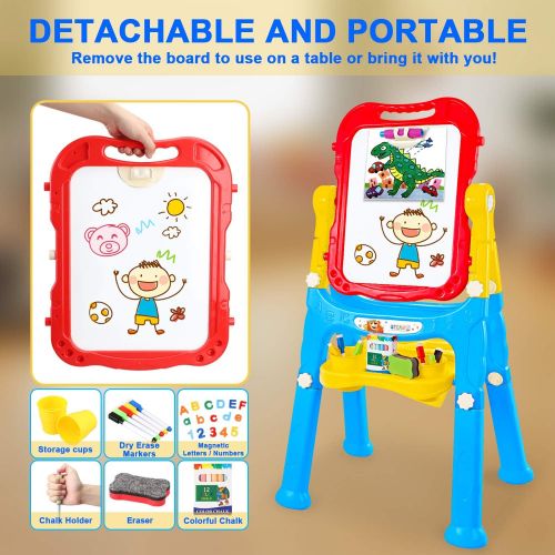  [아마존베스트]STEAM Life Art Easel for Kids - 4 in 1 Double Sided Magnetic Board, Chalkboard, and Drawing White Board for Kids Toddler -Includes Magnetic Letters and Numbers - Easy Storage