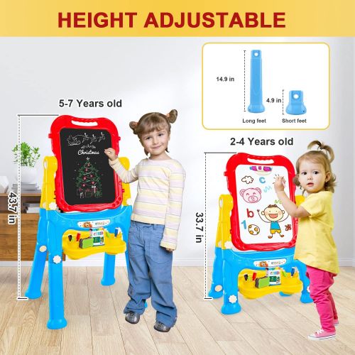  [아마존베스트]STEAM Life Art Easel for Kids - 4 in 1 Double Sided Magnetic Board, Chalkboard, and Drawing White Board for Kids Toddler -Includes Magnetic Letters and Numbers - Easy Storage