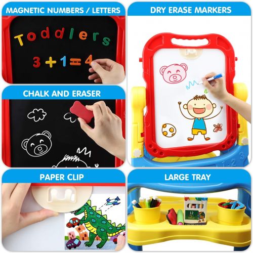  [아마존베스트]STEAM Life Art Easel for Kids - 4 in 1 Double Sided Magnetic Board, Chalkboard, and Drawing White Board for Kids Toddler -Includes Magnetic Letters and Numbers - Easy Storage