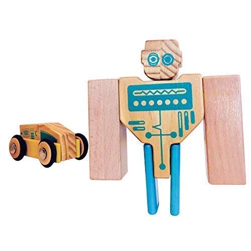  STEM Play Wood Space Toy Magnetic Wood Toys and Building Toys for Kids 20 Pcs with Case - Stem Educational Toys and Robot Space Stem Toys - Stem Toys for Girls and Stem Toys for Bo