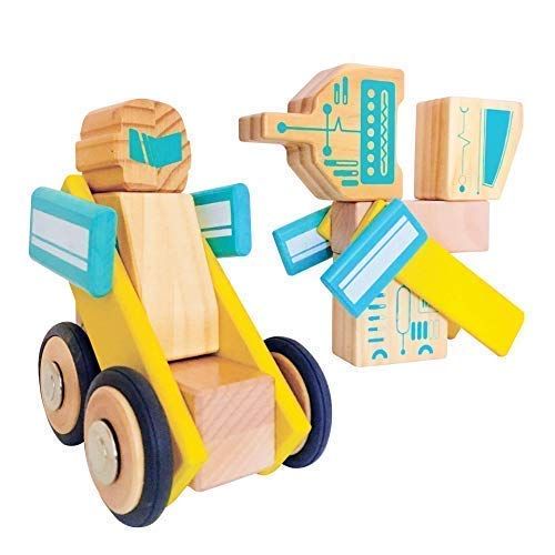  STEM Play Wood Space Toy Magnetic Wood Toys and Building Toys for Kids 20 Pcs with Case - Stem Educational Toys and Robot Space Stem Toys - Stem Toys for Girls and Stem Toys for Bo