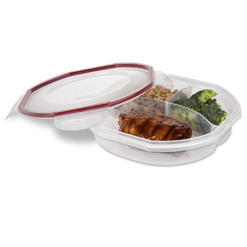  STERILITE Sterilite 03918606 Ultra-Seal 4.8 Cup Round Divided Dish, Clear Lid & Base with Rocket Red Gasket, 6-Pack