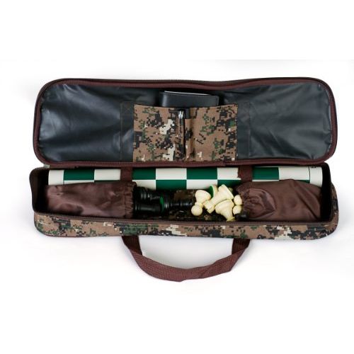  Sterling Games Standard Tournament Chess Set with Travelling Carrying Bag, 20 Chess Mat and Single Weighted Chess Pieces, Green Camouflage