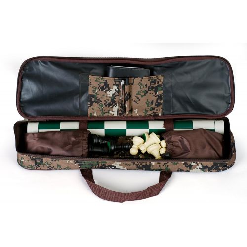  Sterling Games Standard Tournament Chess Set with Travelling Carrying Bag, 20 Chess Mat and Single Weighted Chess Pieces, Green Camouflage