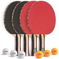 STIGA Performance 4 Player Ping Pong Paddle Set of 4 - Table Tennis Rackets, 6 - 3 Star Orange and White Balls