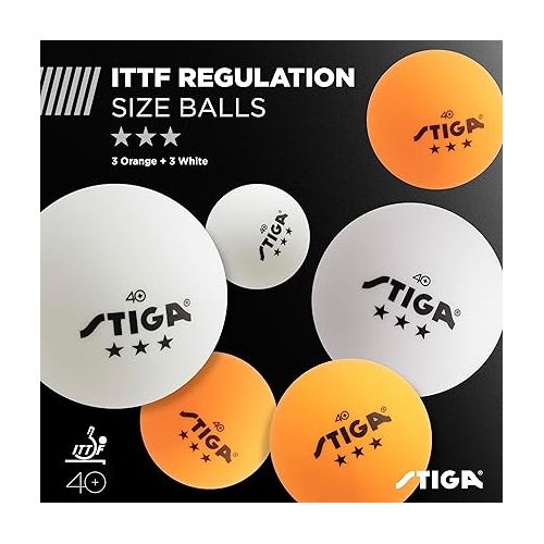 스티가 STIGA Performance 4 Player Ping Pong Paddle Set of 4 - Table Tennis Rackets, 6 - 3 Star Orange and White Balls