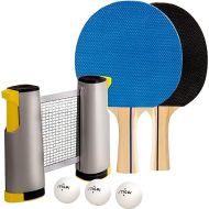 STIGA All-in-One Retractable Ping Pong Net Set - Includes 2 Ping Pong Paddles - 3 1-Star Balls | Mesh Storage Bag - Fits up to 72” Wide & 1.75” Thick Table - Clamp & Play on Any Surface