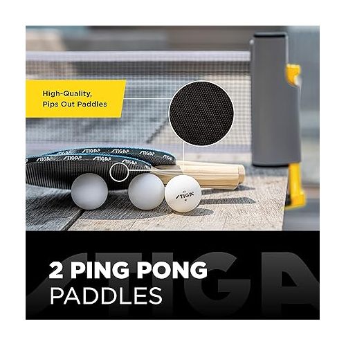 스티가 STIGA All-in-One Retractable Ping Pong Net Set - Includes 2 Ping Pong Paddles - 3 1-Star Balls | Mesh Storage Bag - Fits up to 72” Wide & 1.75” Thick Table - Clamp & Play on Any Surface