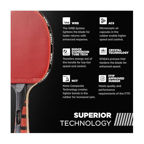 스티가 STIGA Evolution Performance Ping Pong Paddle - 6-ply Light Blade - 2mm Tournament-Approved Premium Sponge - Flared Handle for Next-Gen Grip & Control - Performance Table Tennis Racket