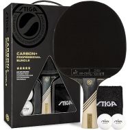 STIGA Carbon+ Bundle Ping Pong Paddle Set - 7-ply Extra Light Carbon Fiber Blade - 2mm Premium Sponge - Concave Pro Handle - 2 3-Star Tournament Balls - Neoprene Racket Cover - Player Wristband