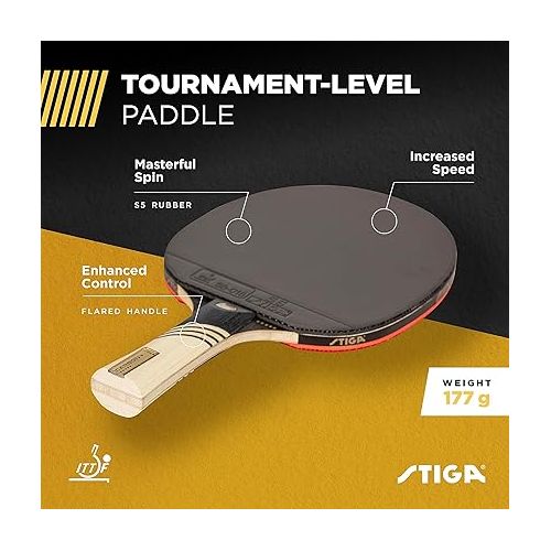스티가 STIGA Carbon+ Bundle Ping Pong Paddle Set - 7-ply Extra Light Carbon Fiber Blade - 2mm Premium Sponge - Concave Pro Handle - 2 3-Star Tournament Balls - Neoprene Racket Cover - Player Wristband